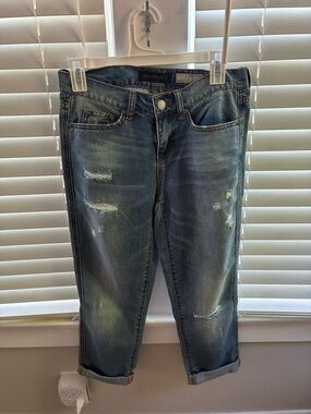 Aeropostale Distressed Boyfriend Jeans in Medium Blue